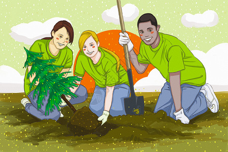 植树节一个人去种树之植树节插画高清图片