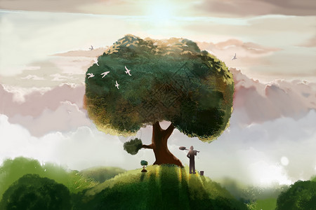 保护环境孩子植树节插画