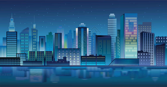 矢量化都市夜景插画
