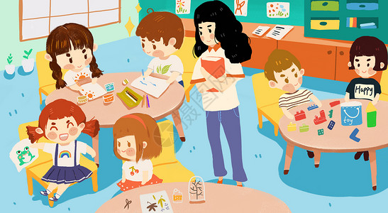 阅读快乐儿童教育活动插画
