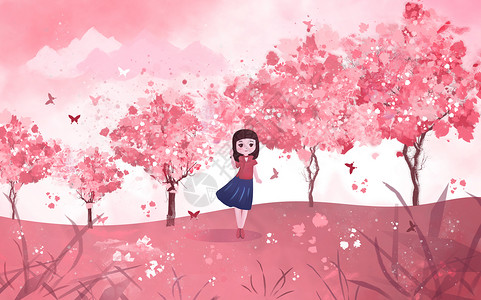 樱花花海壁纸插画图片