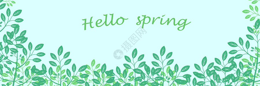 春天你好绿色清新花底纹高清图片