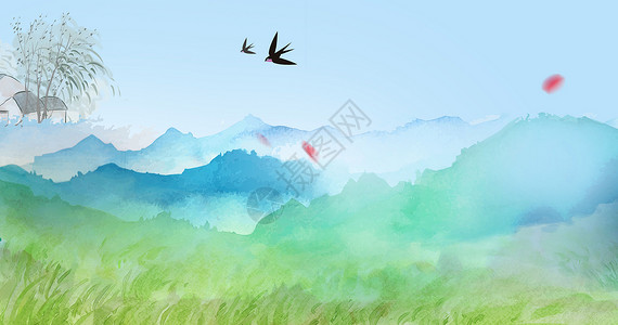 小清新四月海报春季水墨背景素材设计图片