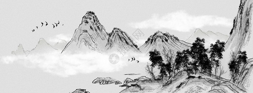 中式传统虎年插画中国风水墨背景插画