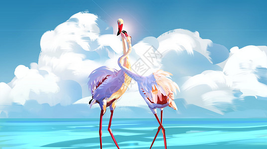 粉红色沙滩爱情鸟插画