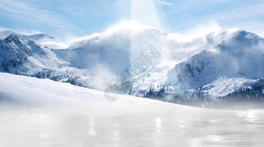 卡通雪山景色素材雪山美景设计图片