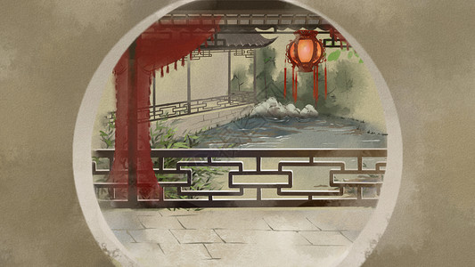 古风拱门素材中国风建筑插画