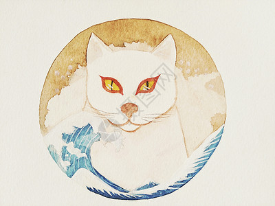 浮世绘猫水彩手绘没有源文件背景图片
