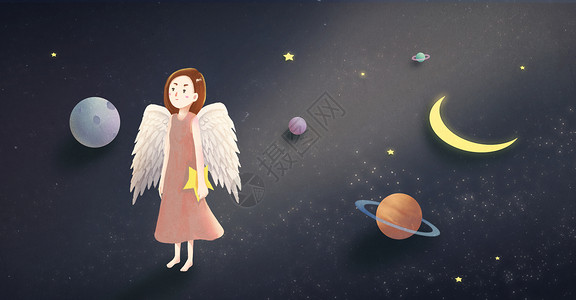 科技翅膀孤单星球的女孩插画