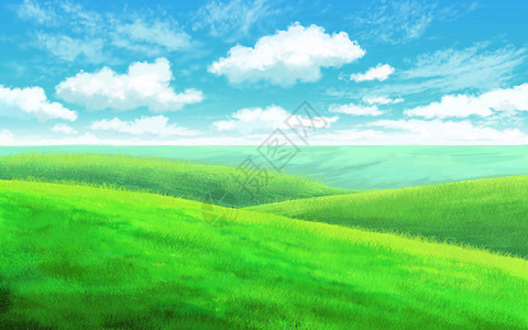 蓝云蓝天下的草地设计图片