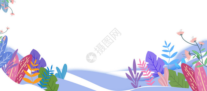 紫色电商背景树叶花卉banner插画