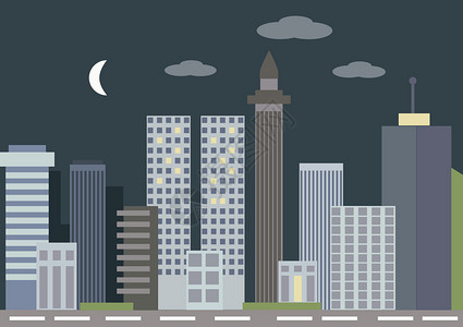 夜晚城市建筑矢量图图片