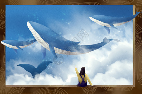 飞跃鲸鱼看画里的鲸鱼插画