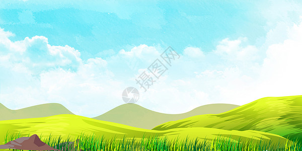 山草原蓝天下的草坪设计图片