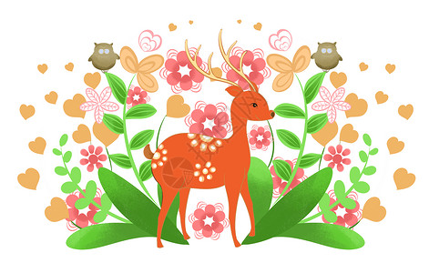 麋鹿花卉背景背景图片