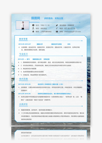 采购主管个人简历模板大气高清图片素材