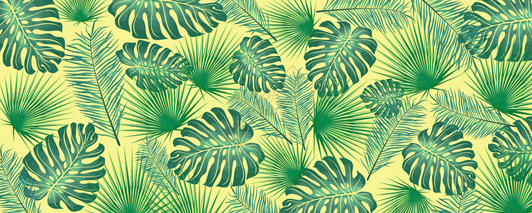 绿色叶子纹理热带植物花卉背景插画