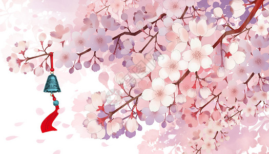 粉色花朵和绿叶樱花盛开的季节插画