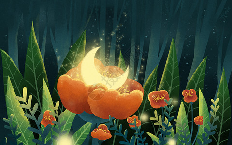 花丛中的月亮树林高清图片素材
