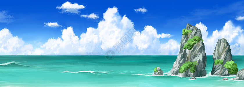 海浪元素唯美海边风景插画