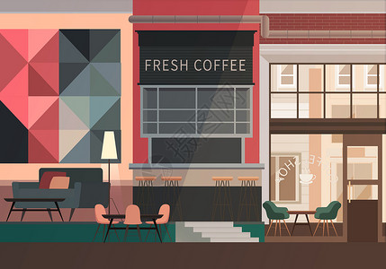 彩色凳子室内家居咖啡店插画