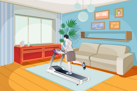 室内跑步机室内跑步运动健身插画