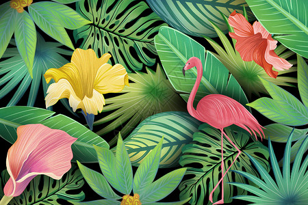 热带玉林热带植物背景插画