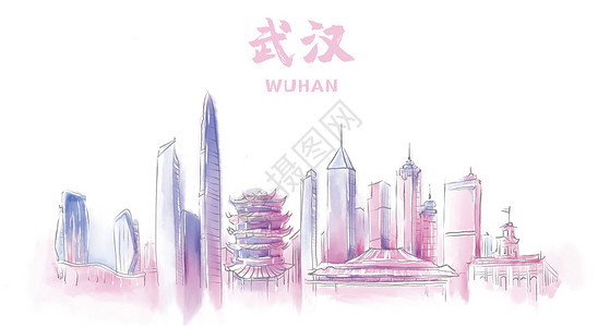 武汉城市背景武汉地标建筑插画