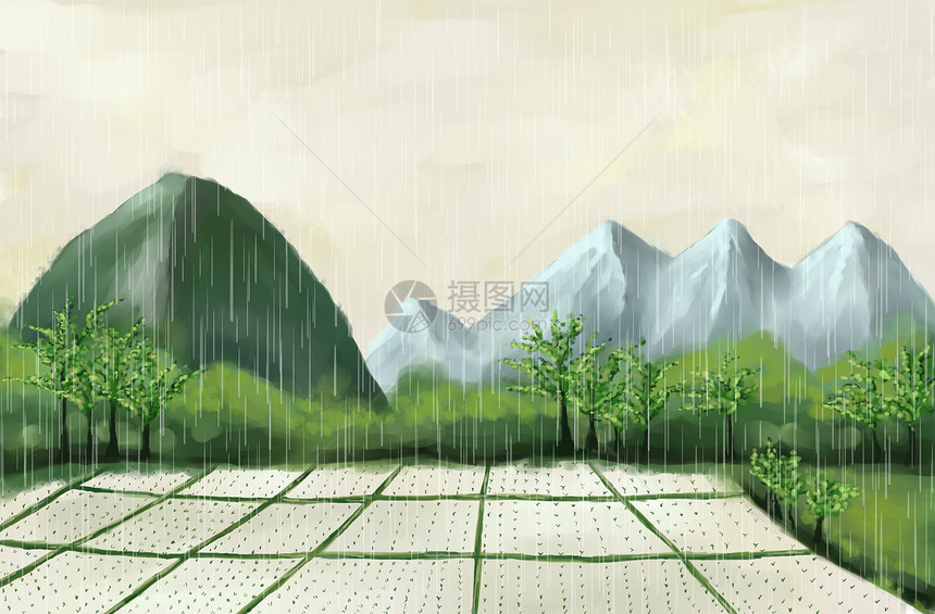 谷雨节气插画图片
