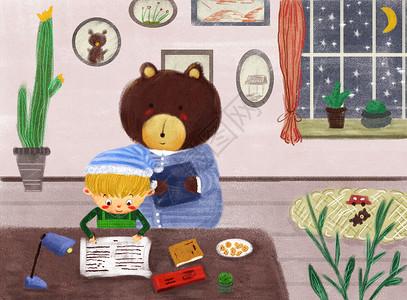 读书玩具熊我和小熊有个约会插画
