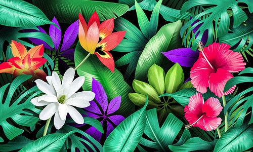 大红枣元素热带植物花卉背景插画