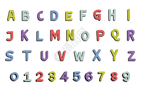 26英文字母矢量数字字母布贴插画