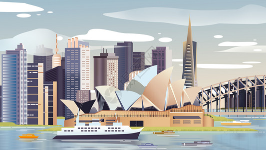 悉尼黄金海岸扁平城市建筑插画