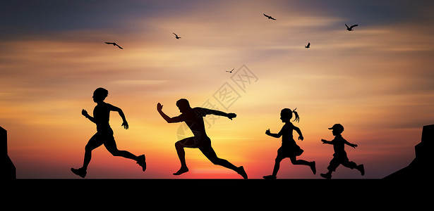 家庭奔跑锻炼高清图片素材
