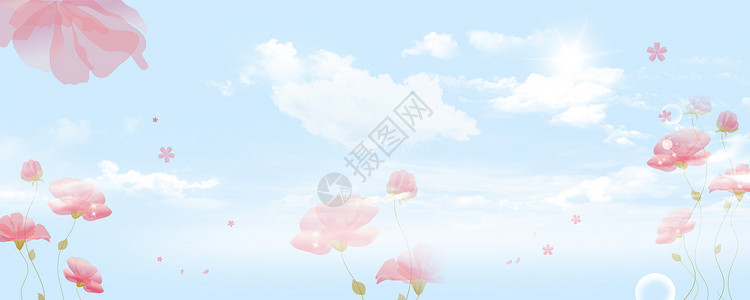 小清新云朵花朵背景图片