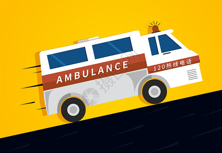 英文矢量救护车插画
