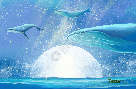 月亮上鲸遇星辰大海插画