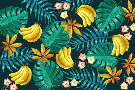 绿色香蕉香蕉植被背景插画