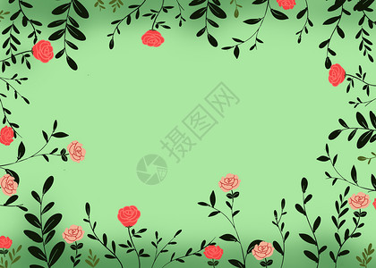 红色玫瑰边框花卉素材背景插画