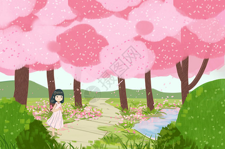 樱花花海-精灵女孩背景图片