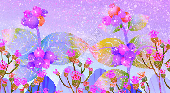 浪漫紫色花卉蓝莓插画插画