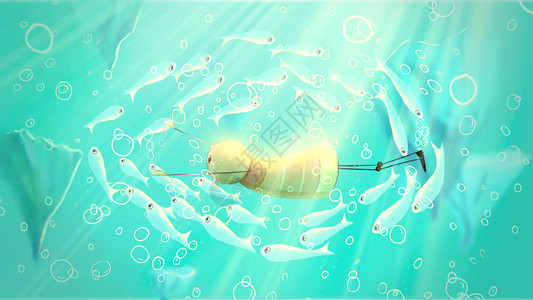 海底鱼群梦幻插画背景图片