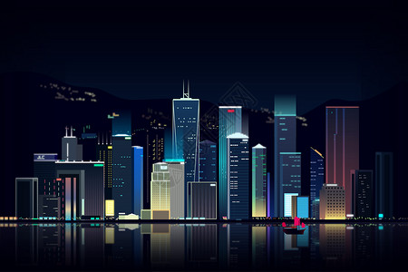 唯美夜晚背景素材唯美城市建筑插画