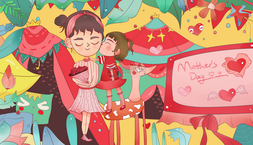 母亲节中国风插画主题图片