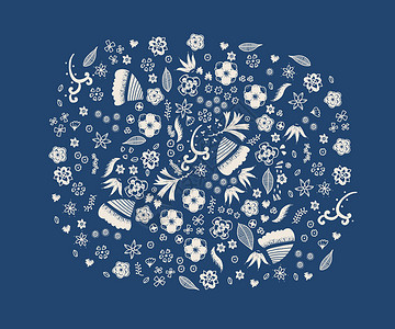奇特蓝色动物可爱花卉元素插画