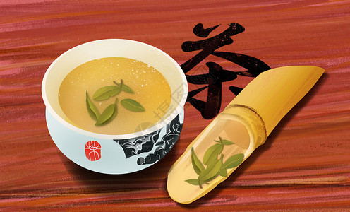 绿茶茶道宣传单茶文化插画