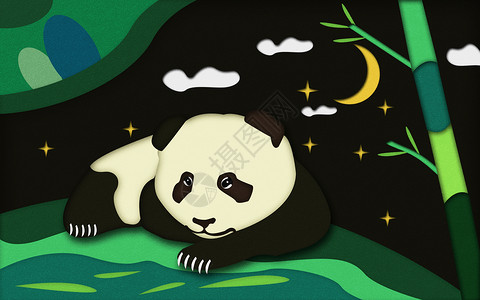剪纸风大熊猫背景图片