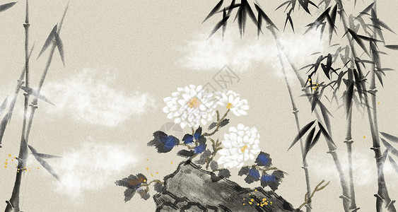 高清素材竹子中国风水墨花卉插画
