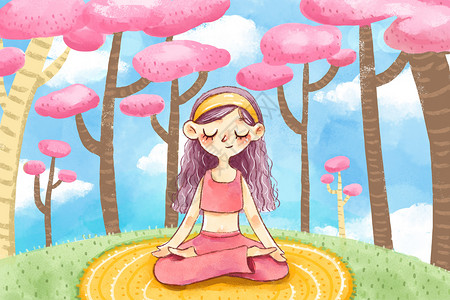 女孩瑜伽插画图片
