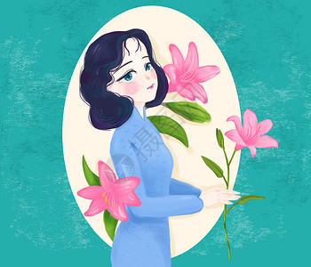 美丽上海妈妈的旗袍插画